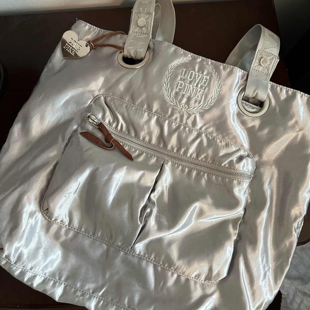 PINK Victoria's Secret Silver Metallic Tote
